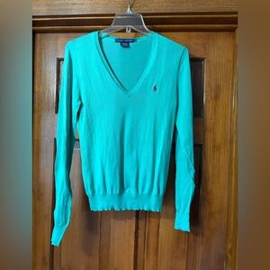 Ralph Lauren Women's Teal V-Neck Sweater